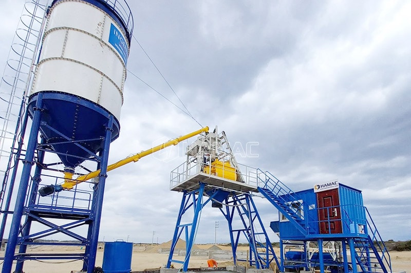 HZS35 stationary concrete batching plant works in Piura, Peru photo