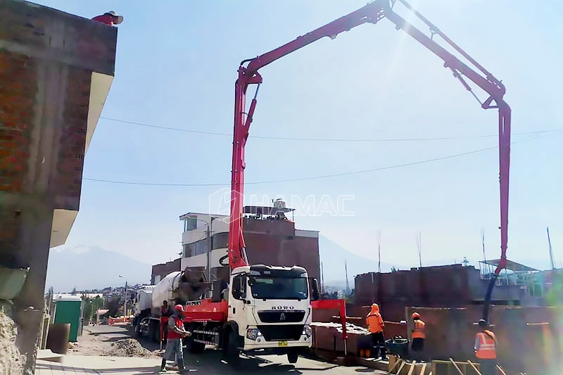30m Truck Mounted Boom Pump Appears in the Working Site in Arequipa Socabaya Peru photo