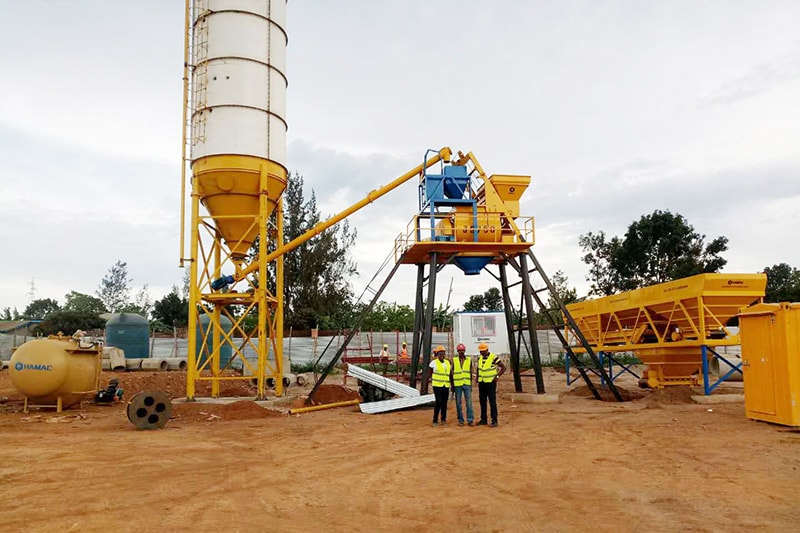 HZS35 Stationary concrete batching plant works in Rwanda photo