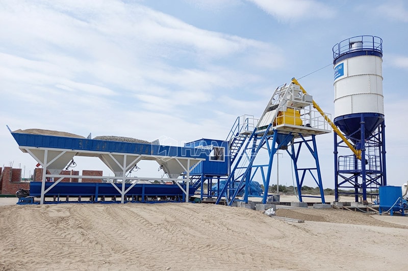 HZS35 stationary concrete batching plant works in Piura, Peru photo