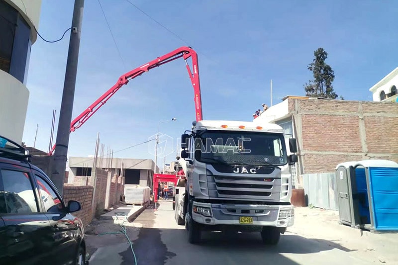 30m Truck Mounted Boom Pump Appears in the Working Site in Arequipa Socabaya Peru photo